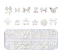 Nail Rhinestones Kit, 3D Resin Flower Bow Butterfly Bear White Transparent Glitter Art Charms Decoration Accessories for DIY Women Manicure