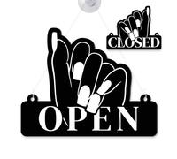 Nail Salon Open & Closed Sign - Hand & Nails Design: Acrylic Hanging Manicure Plaque - Double Sided Door Window Sign with Suction Cup