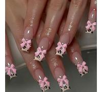 Nail Square Press Bow Knot Fake Nails 12 Sizes Nail Stick 24 PCS DIY French Nail Tips Design Design Fake for Nail