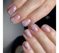 Nail Square Press Colorful Flower Fake Nails Adhesive Artificial Acrylic Nail 12 Size 24pcs Nail Stick Coffin Almond French Tip Press On
