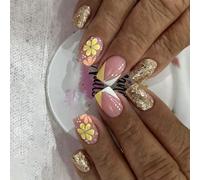 Nail Square Press Flower Fake Nails 12 Sizes 24 PCS Deer Nail Tips Art Decor co Almond French Tip Press On