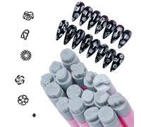 Nail Stamp Pen - 8 Piece Salon Design Kit | PP Silicone Stamper - Fashionable Manicure Beauty Tool with 16 Replacement Heads, lets you achieve professional salon effects with ease at home.