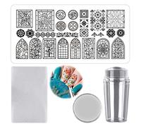 Nail Stamp Plates Set Church Window Nails Art Stamping Plate Scraper Stamper Set Rose Nail Art Image Plate for Beginners