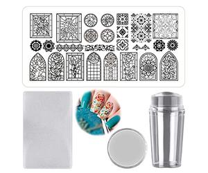 Nail Stamp Plates Set Church Window Nails Art Stamping Plate Scraper Stamper Set Rose Nail Art Image Plate for Beginners