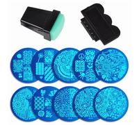 Nail Stamping Tools Kit, 10 Pcs Nail Art Stamping Plates with 1 Stamper, Image Nail Plates for Women Nail Art Decoration, Green