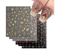 Nail Stickers,12 Sheets Sun Moon Heart Star Nail Art Stickers Self-Adhesive,Gold Silver Rose Gold Nail Decals Nail Accessories Supplies for Women Girls Nail Art Design Decorations