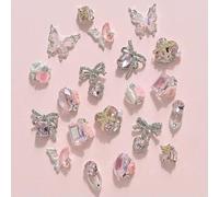 Nail Stickers Charms Red & Pink Cherry Gems Glitter Stud Fruit for Jewelry 20pcs/Bag