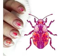 Nail Stickers Decals (5 Sheets) FLONZNAIL Pink and Blue Brilliant Jewel Colored Bugs Nail Decor Transfer Vintage Styled Stickers