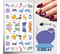 Nail Stickers Decals (6 Sheets) FLONZNAIL Funny and Adorable Pastel CatsNail Decor Transfer Vintage Styled Stickers