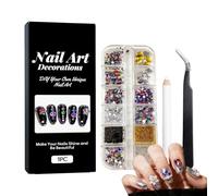 Nail Stones - Colourful Beads, Sequins and Rhinestones for Nail Crafts, Various Nail Designs with Tweezers, for Salon, Home, Women and Girls with Shiny Jewellery Acrylic Manicure Design