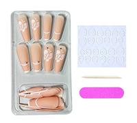 Nail Strips Long Coffin On Nails Flower Nails False Nails Cute Full Cover Nails Acrylic Nails Tips For Women And Girls 24Pcs Stick on Nails for Women (A, One Size)