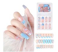Nail Strips Nails On False 24pc With Design With Glue 3D For Women Nails 2ml Nails Nail (E, One Size)