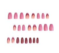 Nail Strips Wear Nail Powder Purple Glitter French Glitter Manicure Wearable Nail Patch Nail Patch Finished Product Detachable 24 Pieces In A With 1ml Glue False Nails Kit (One Size)