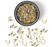 Nail Studs Gems Sparkle Rhinestones Metal Rivets Moon Star Shaped Artificial 3D Nail Art Decoration for Women Girl DIY Nail Decor for DIY Crafts Gems Jewelry