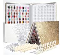 Nail Swatch Book 308 Colors Art Chart Professional Nail Display Book Gel Polish Practice Display Card Book with 480 Nail Tips (Gold)