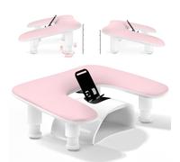 Nail Tech Arm Hand Rest for Manicurist,Adjustable Nail Hand Rest with Phone Holder,PU Leather-Pink