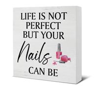 Nail Tech Gift, Nail Technician Gift Ideas, Rustic Life Is Not Perfect But Your Nails Can Be Wooden Sign Decoration for Home Salon Girls Bedroom Beauty Shop 5x5 inch