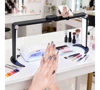 Nail Tech Lamp for Desk, Tri-Fold LED Manicure Beauty Light, Nail Arch Light with Phone Holder, 35W Foldable Make-up Lamp for Eyelash Extensions Makeup Tattoo Spa (Black)