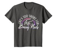 Nail Tech Life's Too Short for Boring Nails T-Shirt, Youth, Asphalt Grey, Medium
