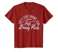 Nail Tech Life's Too Short for Boring Nails T-Shirt, Youth, Cranberry Red, Small