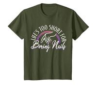Nail Tech Life's Too Short for Boring Nails T-Shirt, Youth, Olive Green, Small