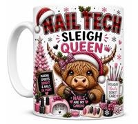 Nail Tech Sleigh Queen Funny Highland Cow Nail Artist Ceramic Coffee Mug Gift Mug