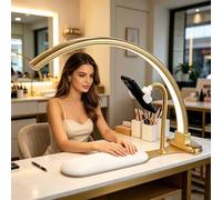Nail Tech Table Arc Lamp, Half Moon Light for Nail Desk, 3000k-6000k, 240 LED Beads, Dimmable Esthetician Light for At-Home Manicures(Gold,5PCS)