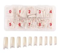 Nail Tips, 144 Pieces Natural Colour Artificial Fake Art Nail Tips, 10 Sizes, DIY Acrylic Fake Nail with Box, Nail Brush, Cuticle Pushing and Nail File (Skin Colour)