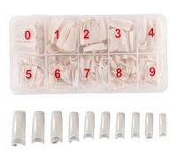 Nail Tips, 144 Pieces Natural Colour Artificial Fake Art Nail Tips, 10 Sizes, DIY Acrylic Fake Nail with Box, Nail Brush, Cuticle Pushing and Nail File (White)