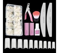 Nail Tips and Glue, Venares Fake Nail Tips Oval 500Pcs 10 Size French Tip False Nails with Glue Nails Files Nail Buffer Blocks Nail Brush Nail Clipper