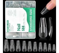 Nail Tips Long Coffin,504PCS Soft Gel Full Cover Nail Tips Kit for Nails Extensions,Clear Strong Fake Press on Nails Tips for Manicure Salons Nail Art (504 Long Coffin)