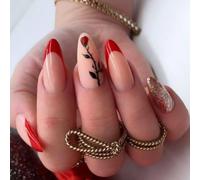 Nail Valentine's Day Press Almond Acrylic Nail Full Cover Glossy False Nail French Tip Nail Art Decoration 24pc Stick On