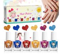 Nail Varnish Set - 6Pcs Glitter Nail Polish Quick Dry - Peel Off Red Yellow Blue Pink Glitter Nail Varnish Kit - Natural Vegan Nail Polish Sets for Women - No UV Light Needed