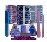 Nail Wraps Self Care Gift Set Bundle with 3 Lily and Fox Nail Wraps, Indigo Leopard Gifts Glass File, Buffer and Manicure Accessories (10 Items)