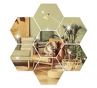NAILDOKI DIY Wall Decals Acrylic Mirror Sticker Set 12 Pcs, Hexagon Mirror Wall Stickers for Living Room Bedroom Decor (Gold)