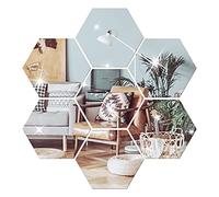 NAILDOKI DIY Wall Decals Acrylic Mirror Sticker Set 12 Pcs, Hexagon Mirror Wall Stickers for Living Room Bedroom Decor (Silver)