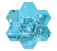 NAILDOKI DIY Wall Decals Acrylic Mirror Sticker Set 12 Pcs, Hexagon Mirror Wall Stickers for Living Room Bedroom Decor (Blue)