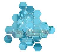 NAILDOKI DIY Wall Decals Acrylic Mirror Sticker Set 36 Pcs, Hexagon Mirror Wall Stickers for Living Room Bedroom Decor (Blue)