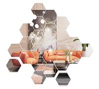 NAILDOKI DIY Wall Decals Acrylic Mirror Sticker Set 36 Pcs, Hexagon Mirror Wall Stickers for Living Room Bedroom Decor (Silver)