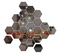 NAILDOKI DIY Wall Decals Acrylic Mirror Sticker Set 36 Pcs, Hexagon Mirror Wall Stickers for Living Room Bedroom Decor (Black)