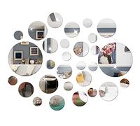 NAILDOKI DIY Wall Decals Acrylic Mirror Sticker Set 60 Pcs, Circle Mirror Wall Stickers for Living Room Bedroom Decor (Silver)