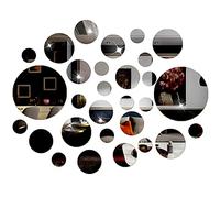 NAILDOKI DIY Wall Decals Acrylic Mirror Sticker Set 60 Pcs, Circle Mirror Wall Stickers for Living Room Bedroom Decor (Black)