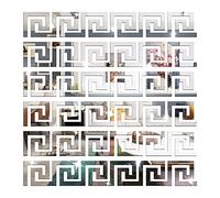NAILDOKI DIY Wall Decals Acrylic Mirror Sticker Set, Mirror Wall Stickers for Living Room Bedroom Decor (Greek Key Silver)
