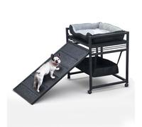 NAILDOKI Movable Structure Pet Stairs Ramp with Cats/Dogs Chair with ramp high beds, Folding Pet Steps for Medium and Small Dogs, Cat Ladder, with Storage Cabinet