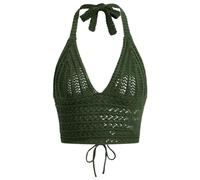 Naileksi Women Lace Up Backless Crochet Crop Halter Top Y2k Slim Fit Sleeveless V Neck Self Tie Back Knit Crop Cami Top