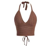 Naileksi Women Lace Up Backless Crochet Crop Halter Top Y2k Slim Fit Sleeveless V Neck Self Tie Back Knit Crop Cami Top
