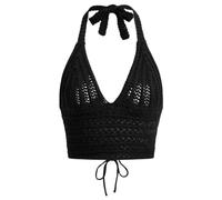 Naileksi Women Lace Up Backless Crochet Crop Halter Top Y2k Slim Fit Sleeveless V Neck Self Tie Back Knit Crop Cami Top