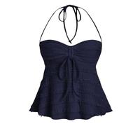 Naileksi Women Sexy Sleeveless Babydoll Halter Top Y2k Coquette Backless Solid Tie Front Ruffle Cropped Tank Cami Summer, Navy Blue, S