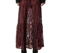 Naileksi Women Tiered Sheer Lace Maxi Skirt Elastic Waist High Rise Flowy A-Line Sexy See Through Long Skirt Clubwear, Burgundy, L