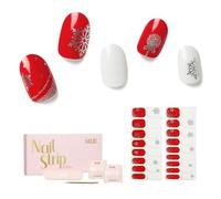 NAILOG Christmas Semi-Cured Gel Nail Strips - 34 Pcs Salon-Quality Gel Nail Stickers - Long-Lasting Finish, Holly Jolly
